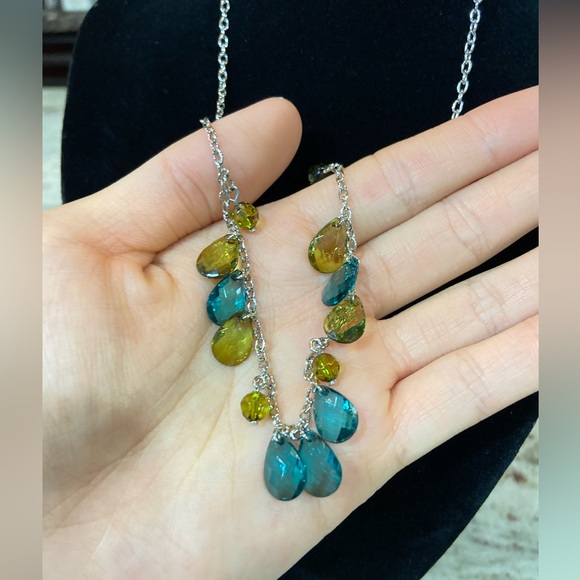 Blue and Green Gemstone Drops Necklace - Picture 4 of 4